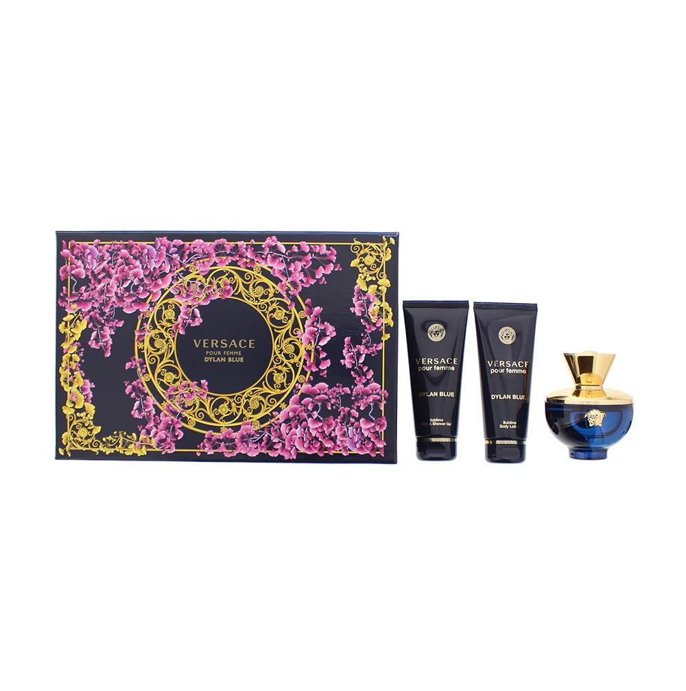 Versace Pour Femme Dylan Blue Gift Set 100ml EDP - 100ml Shower Gel - 100ml Body Lotion - Peacock Bazaar