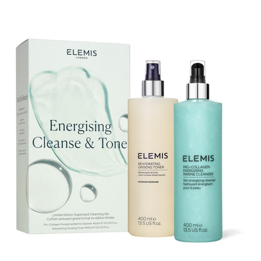 Elemis Energising Cleanse & Tone Duo 400ml Rehydrating Ginseng Toner - 400ml Pro-Collagen Energising Marine Cleanser - Peacock Bazaar