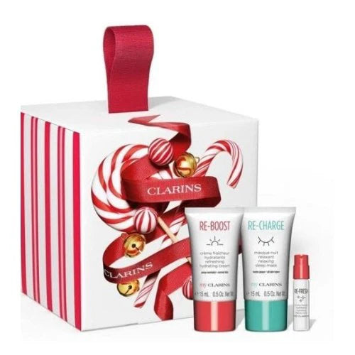 Clarins Grab And Go Set 30ml Cleansing Gel - 15ml Reboost Cream - 15ml Recharge Mask - 3ml Eye Treatment - Peacock Bazaar