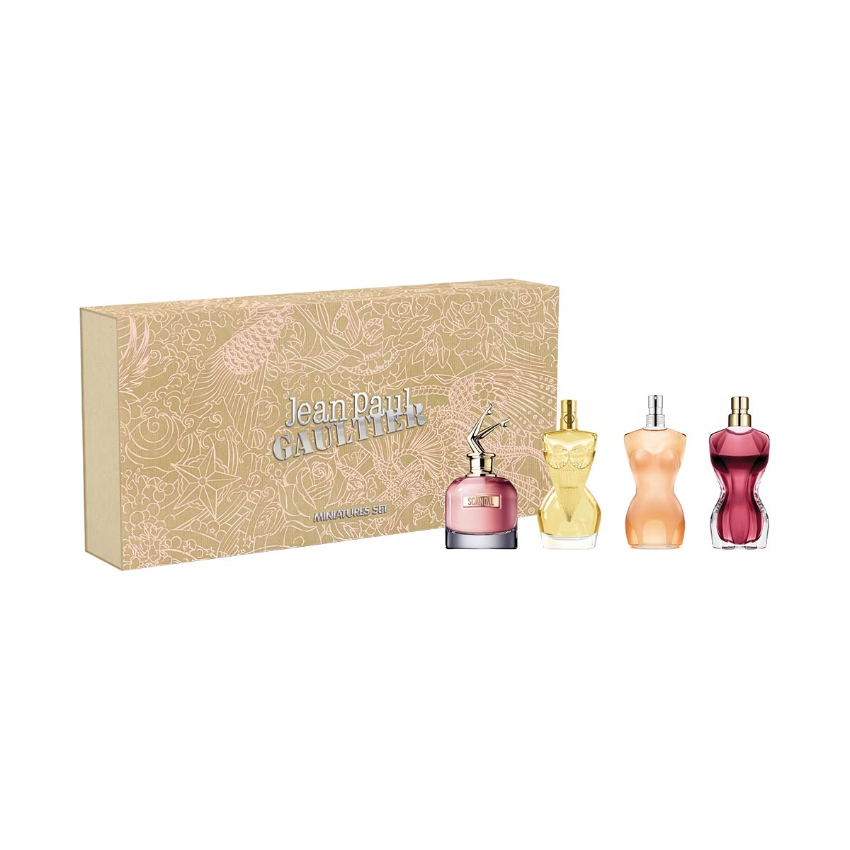 Jean Paul Gaultier Miniatures Gift Set 6ml Scandal EDP - 6ml Divine EDP - 6ml Classique EDT - 6ml La Belle EDP - Peacock Bazaar