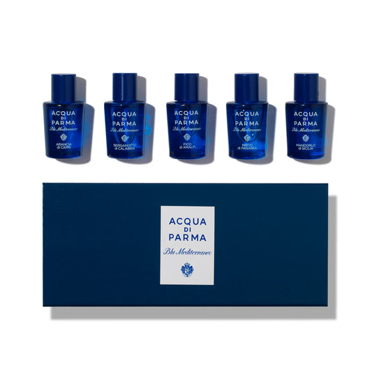 Acqua di Parma Blu Mediterraneo Miniature Set 5ml Arancia di Capri EDT - 5ml Fico di Amalfi EDT - 5ml Bergamotto di Calabria EDT - 5ml Mandorlo Di Sicilia EDT - 5ml Mirto di Panarea EDT - Peacock Bazaar