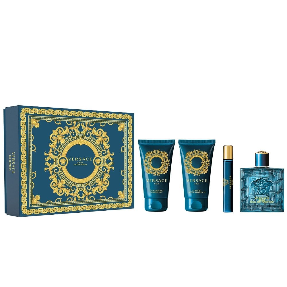 Versace Eros Gift Set 100ml EDP - 75ml Shower Gel - 75ml Aftershave Balm - 10ml EDP - Peacock Bazaar