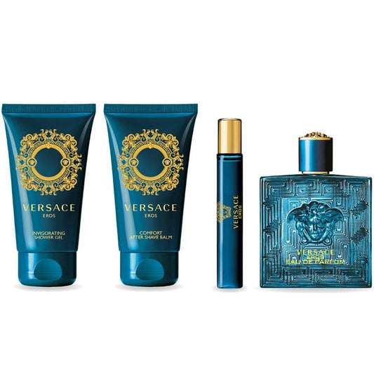 Versace Eros Gift Set 100ml EDP - 75ml Shower Gel - 75ml Aftershave Balm - 10ml EDP - Peacock Bazaar