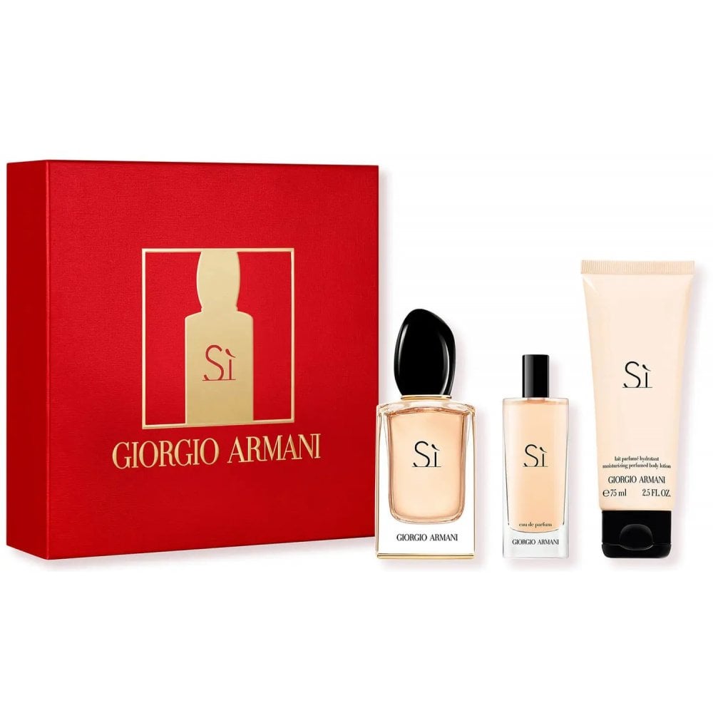 Giorgio Armani Si Gift Set 50ml EDP - 50ml Body Lotion - 15ml EDP - Peacock Bazaar