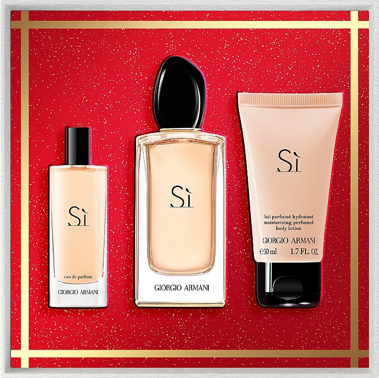 Giorgio Armani Si Gift Set 100ml EDP - 50ml Body Lotion - 15ml EDP - Peacock Bazaar