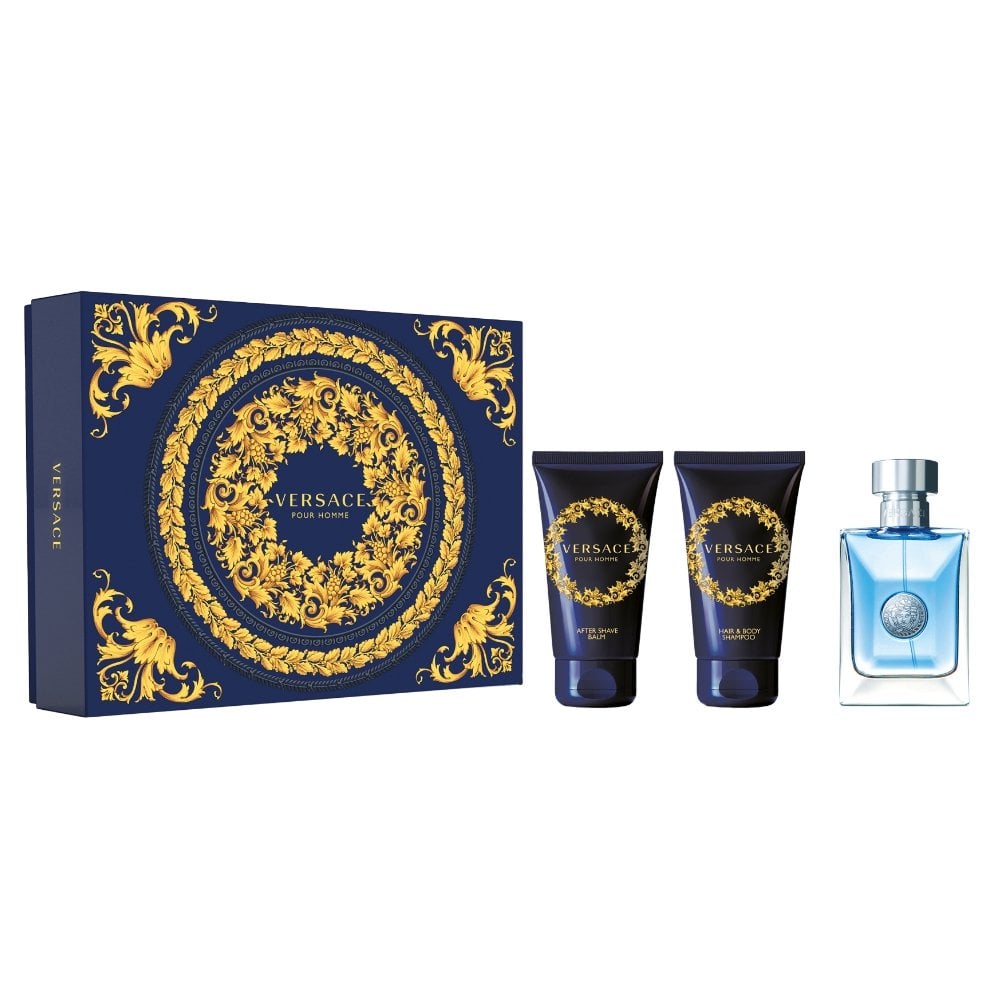 Versace pour Homme Gift Set 50ml EDT - 50ml Shower Gel - 50ml Aftershave Balm - Peacock Bazaar