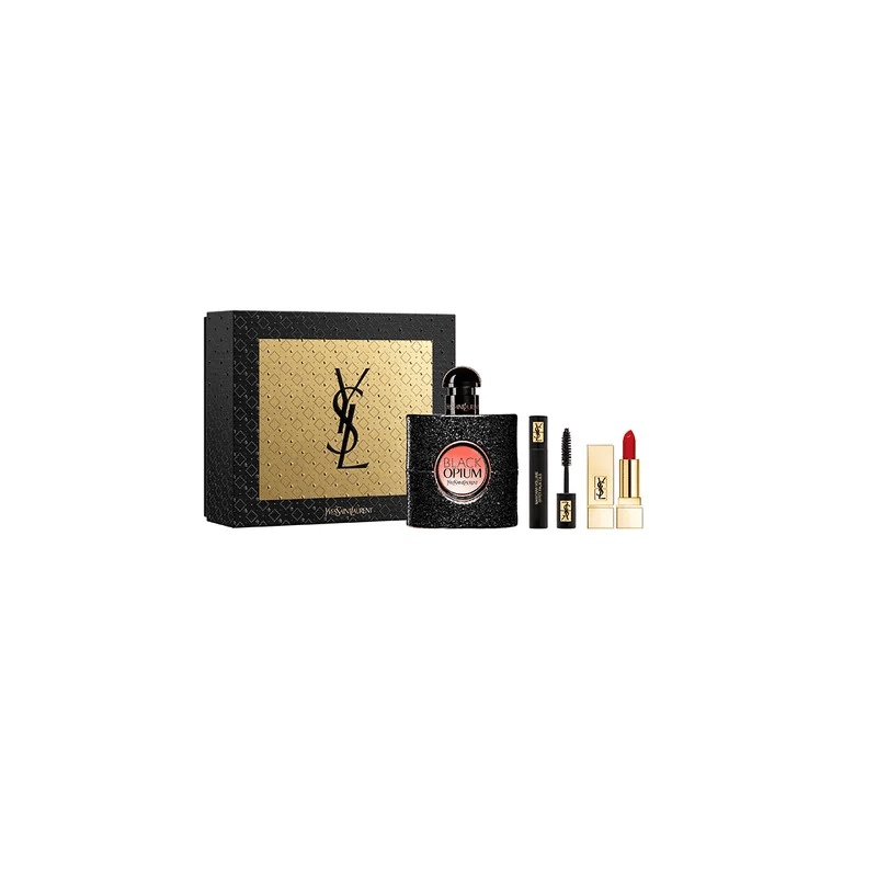 Yves Saint Laurent Black Opium Gift Set 50ml EDP - 2ml Volume Effet Faux Cils Mascara - 01 - 1.3g Rouge Pur Couture Lipstick - 70 Le Nu - Peacock Bazaar