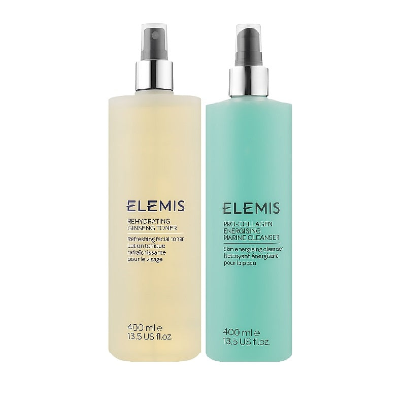 Elemis Energising Cleanse & Tone Duo 400ml Rehydrating Ginseng Toner - 400ml Pro-Collagen Energising Marine Cleanser - Peacock Bazaar