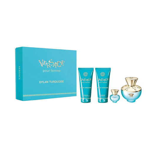 Versace Pour Femme Dylan Turquoise Gift Set 100ml EDT - 100ml Shower Gel - 100ml Body Lotion - 5ml EDT - Peacock Bazaar